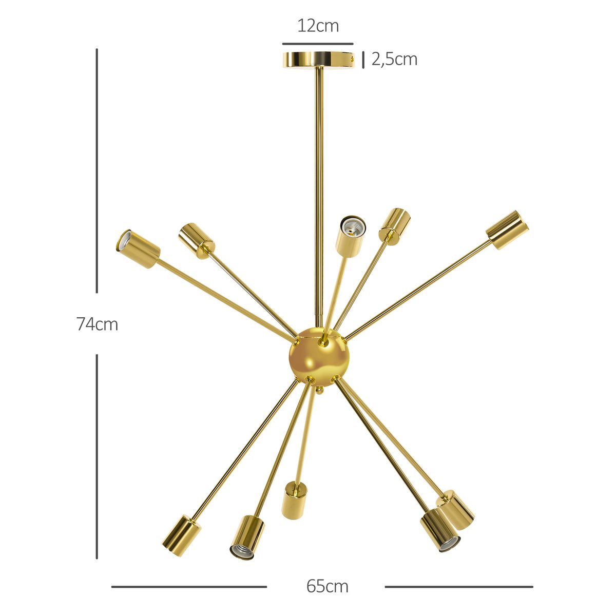 Lámpara de techo Destello Homcom 10 bombillas dorado 74x65x65 cm  medidas