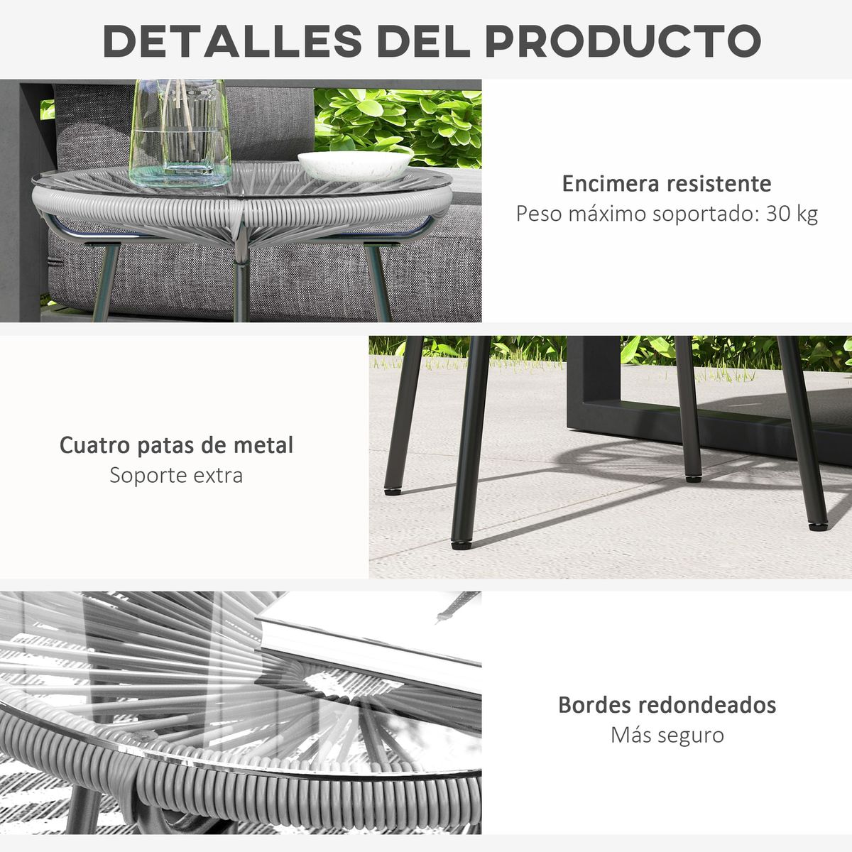Mesa auxiliar Mokh Outsunny encimera vidrio gris Ø50x50 cm