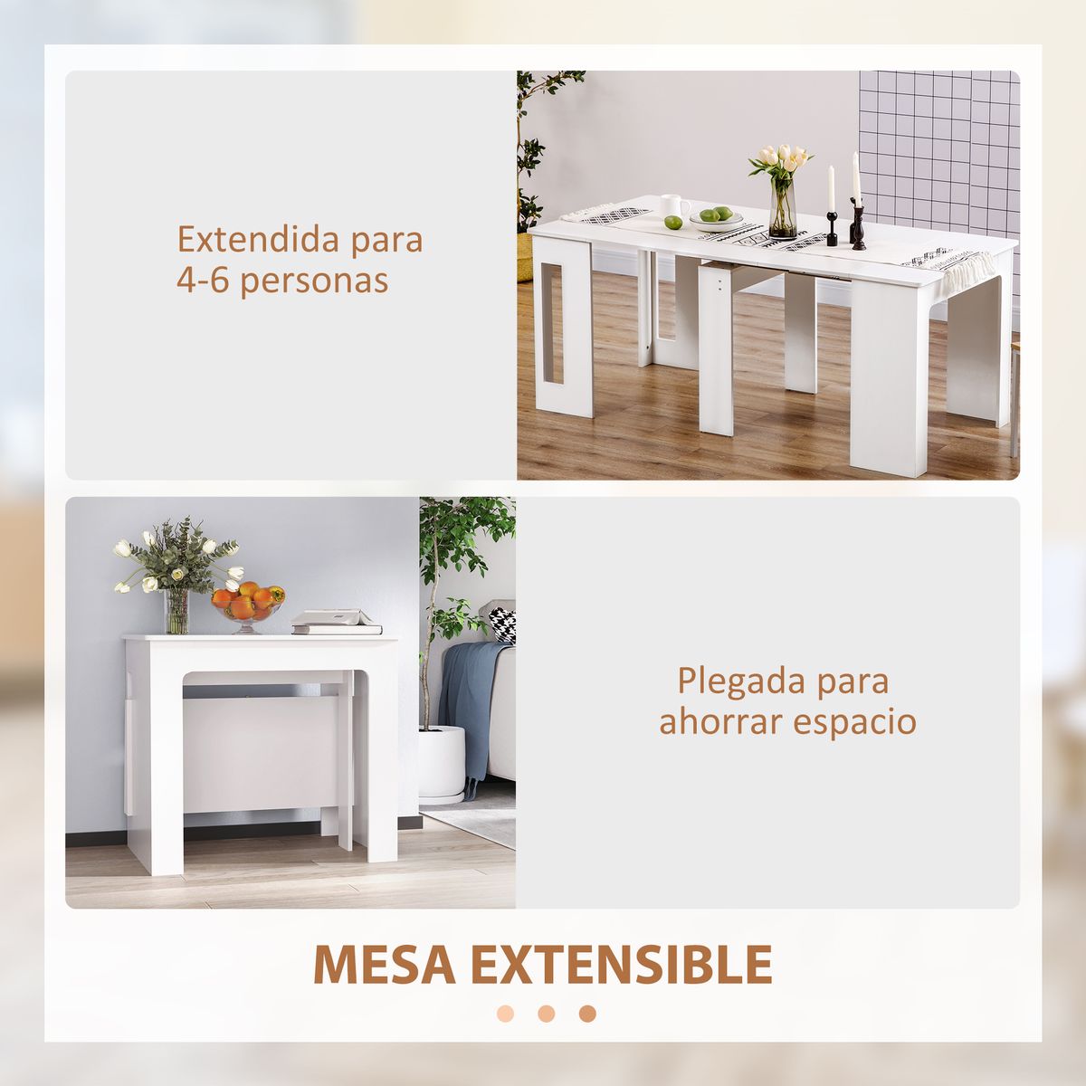 Mesa de comedor Ponia Homcom extensible blanco 75x60-180x85 cm
