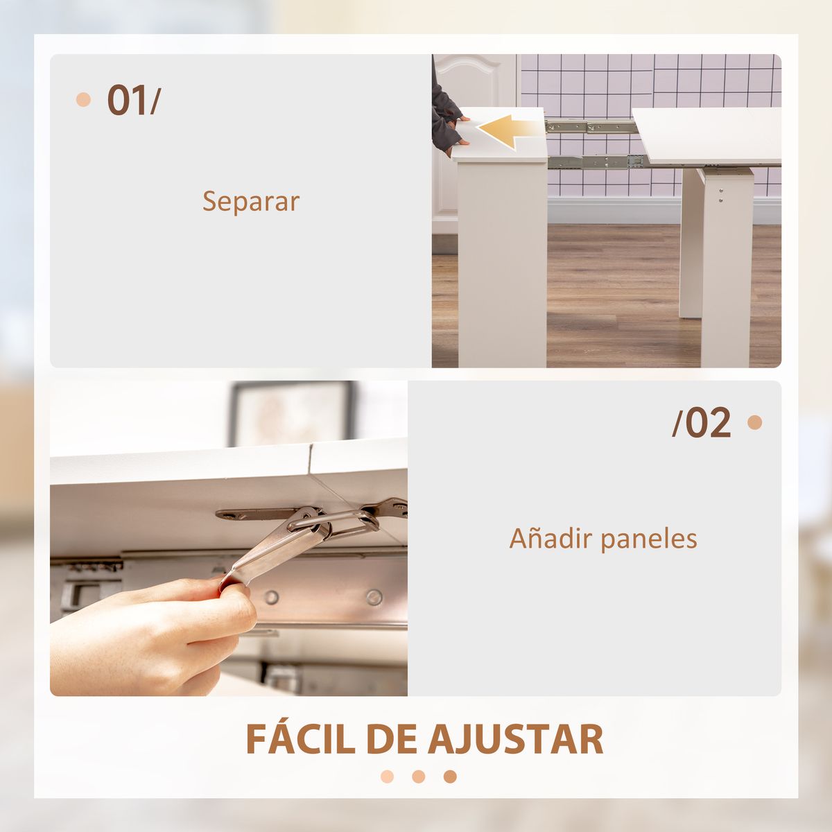 Mesa de comedor Ponia Homcom extensible blanco 75x60-180x85 cm