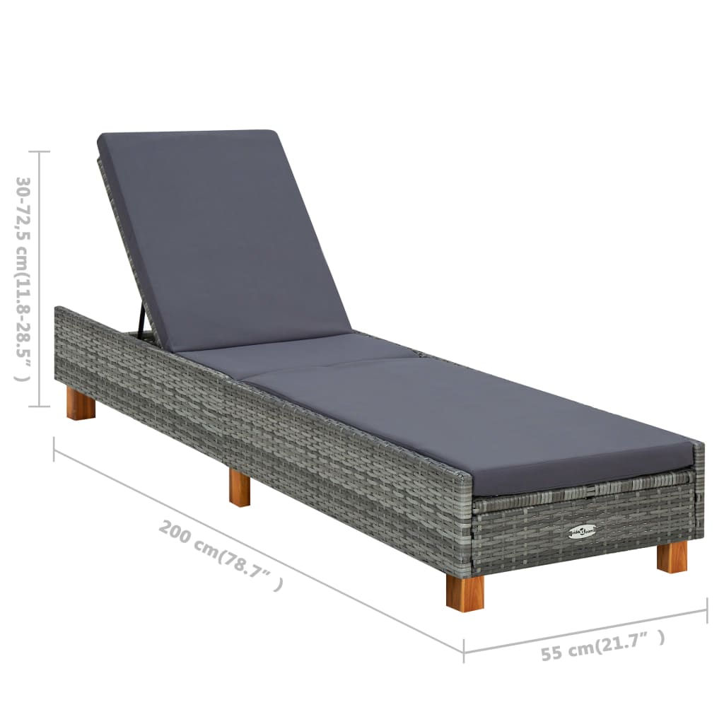 Tumbona Paradis VidaXL respaldo reclinable gris 30-72,5x55x200 cm