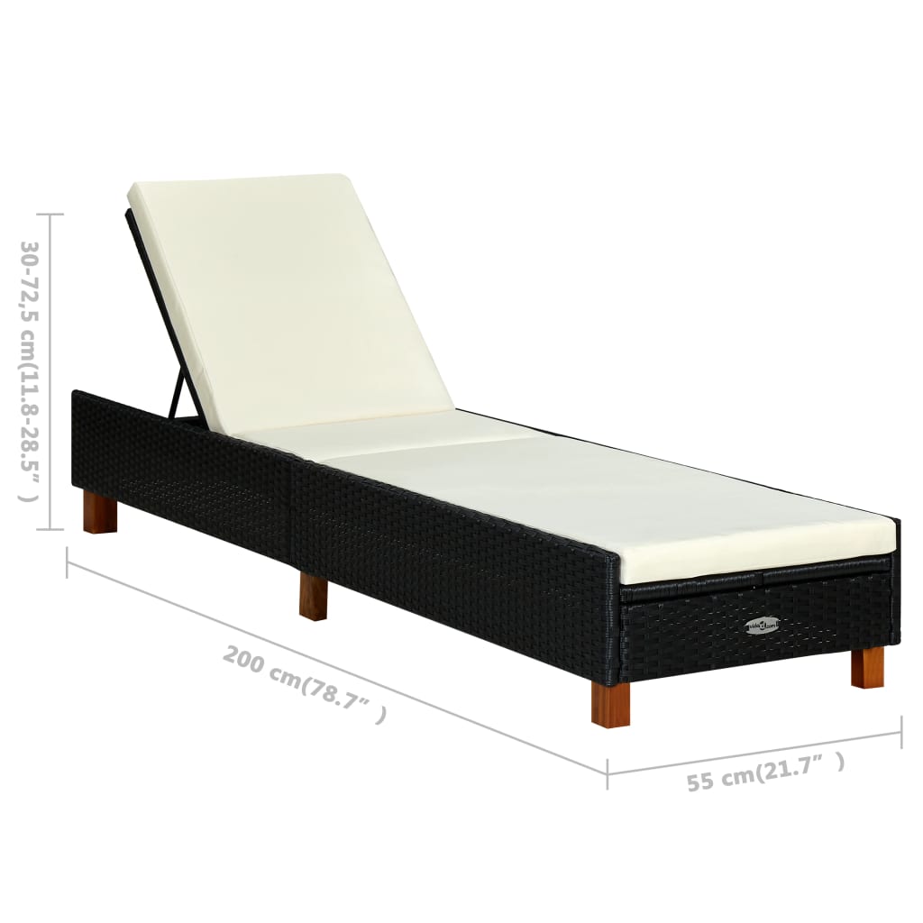 Tumbona Paradis VidaXL respaldo reclinable negro 30-72,5x55x200 cm