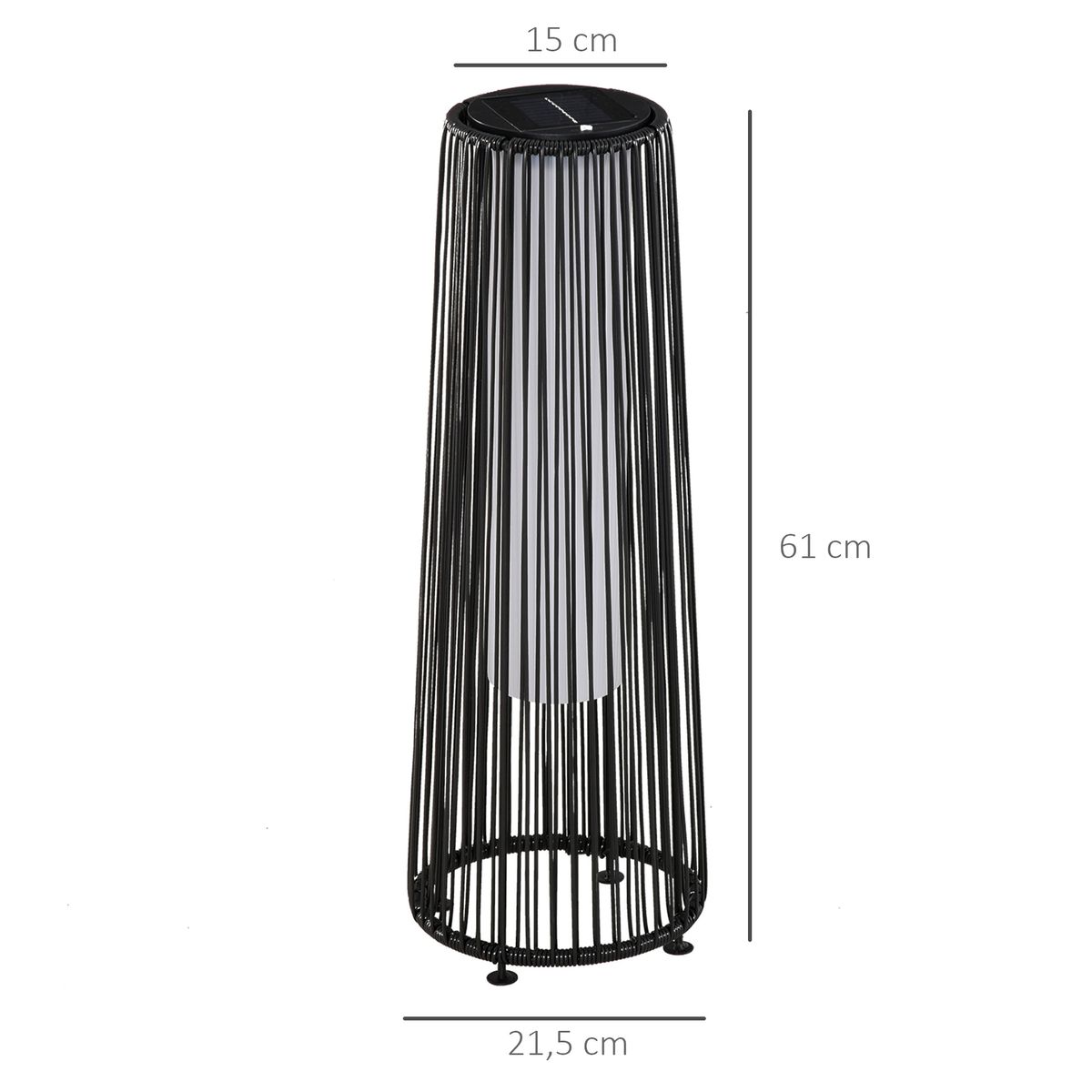 Lámpara solar Sunrise Outsunny con LED 0,8W negro Ø21,5x61 cm medidas