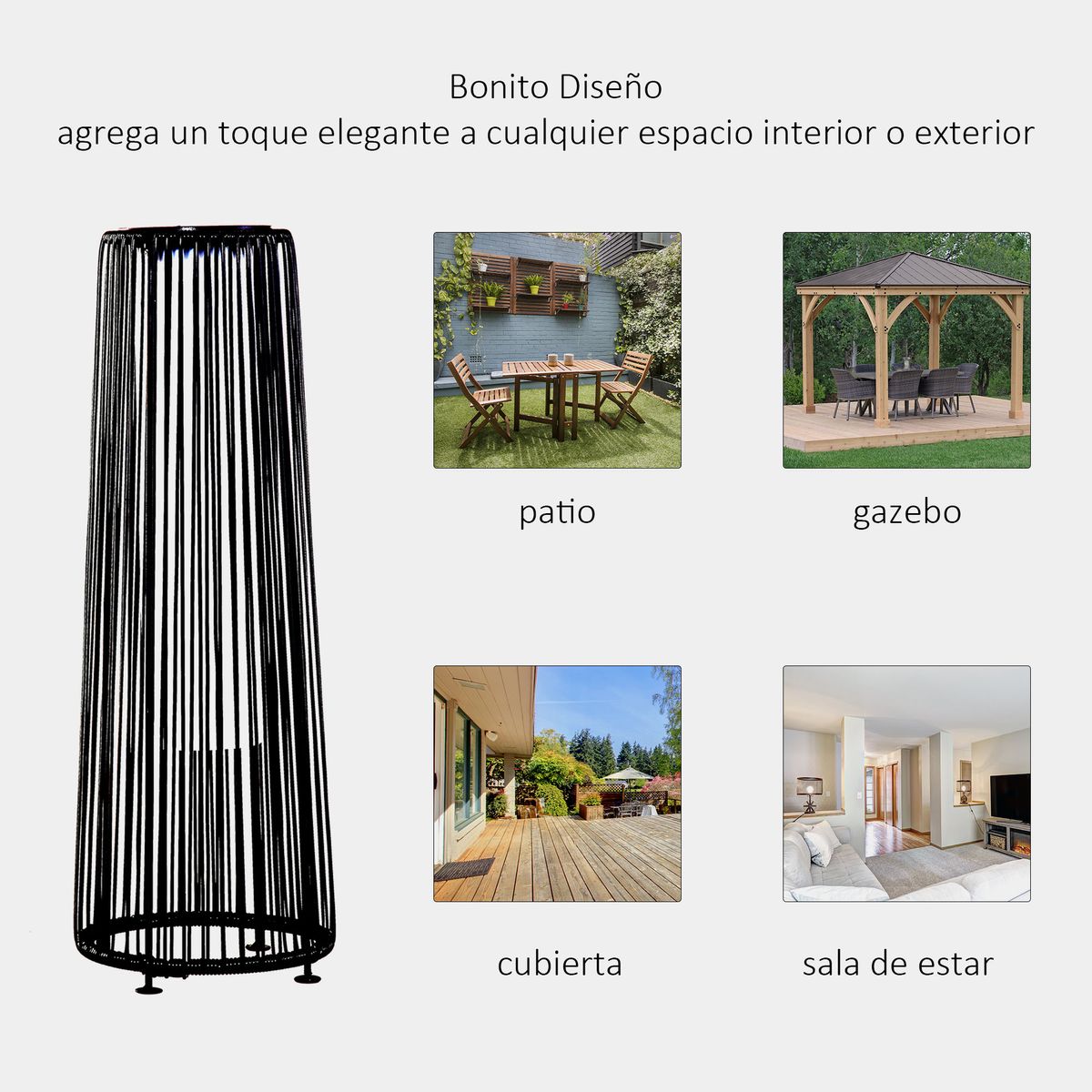 Lámpara solar Sunrise Outsunny con LED 0,8W negro Ø21,5x61 cm