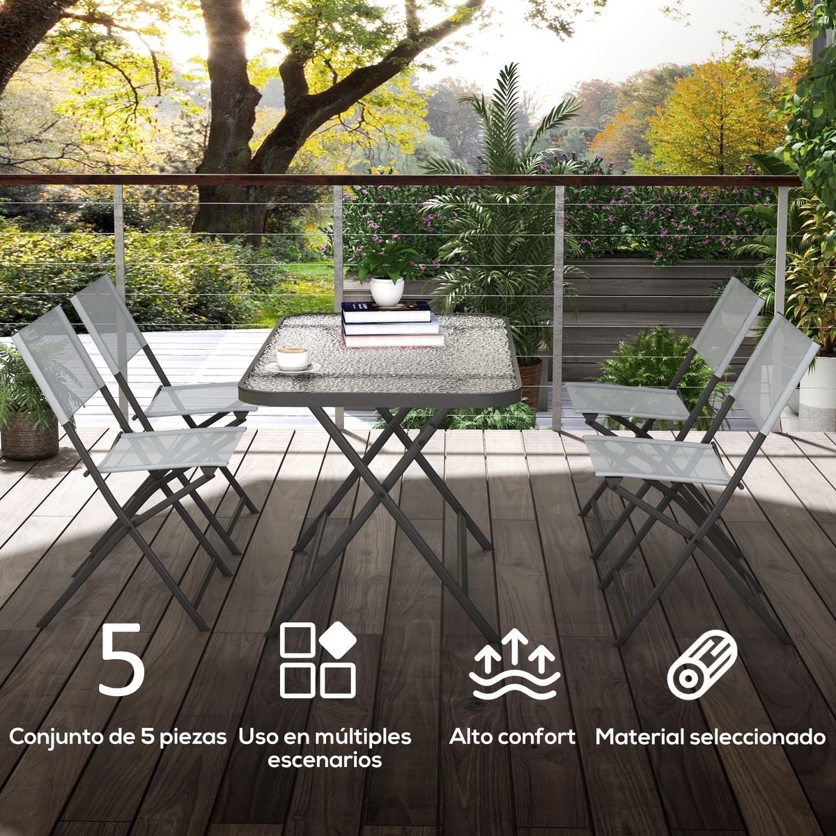 Conjunto de terraza Atessa Outsunny 4 sillas + mesa gris