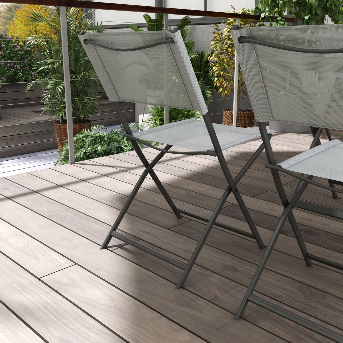 Conjunto de terraza Atessa Outsunny 4 sillas + mesa gris  detalle