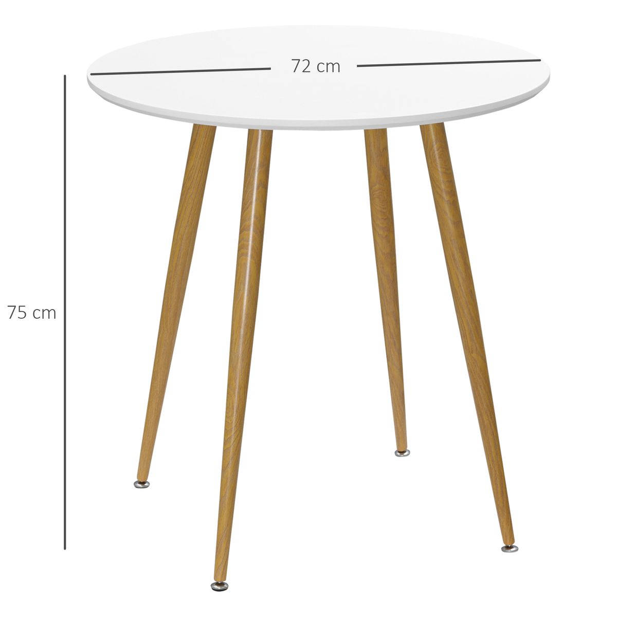 Mesa de comedor Branke Homcom 2 personas blanco Ø72x75 cm medidas