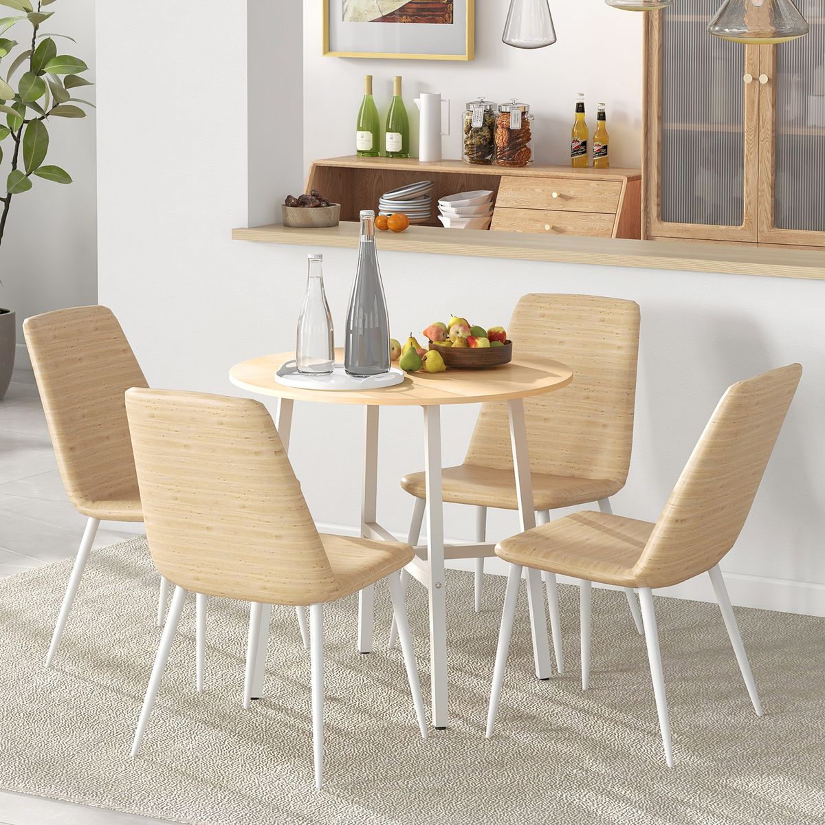 Mesa de comedor Galway Homcom 4 personas natural/blanco Ø80x76 cm animada