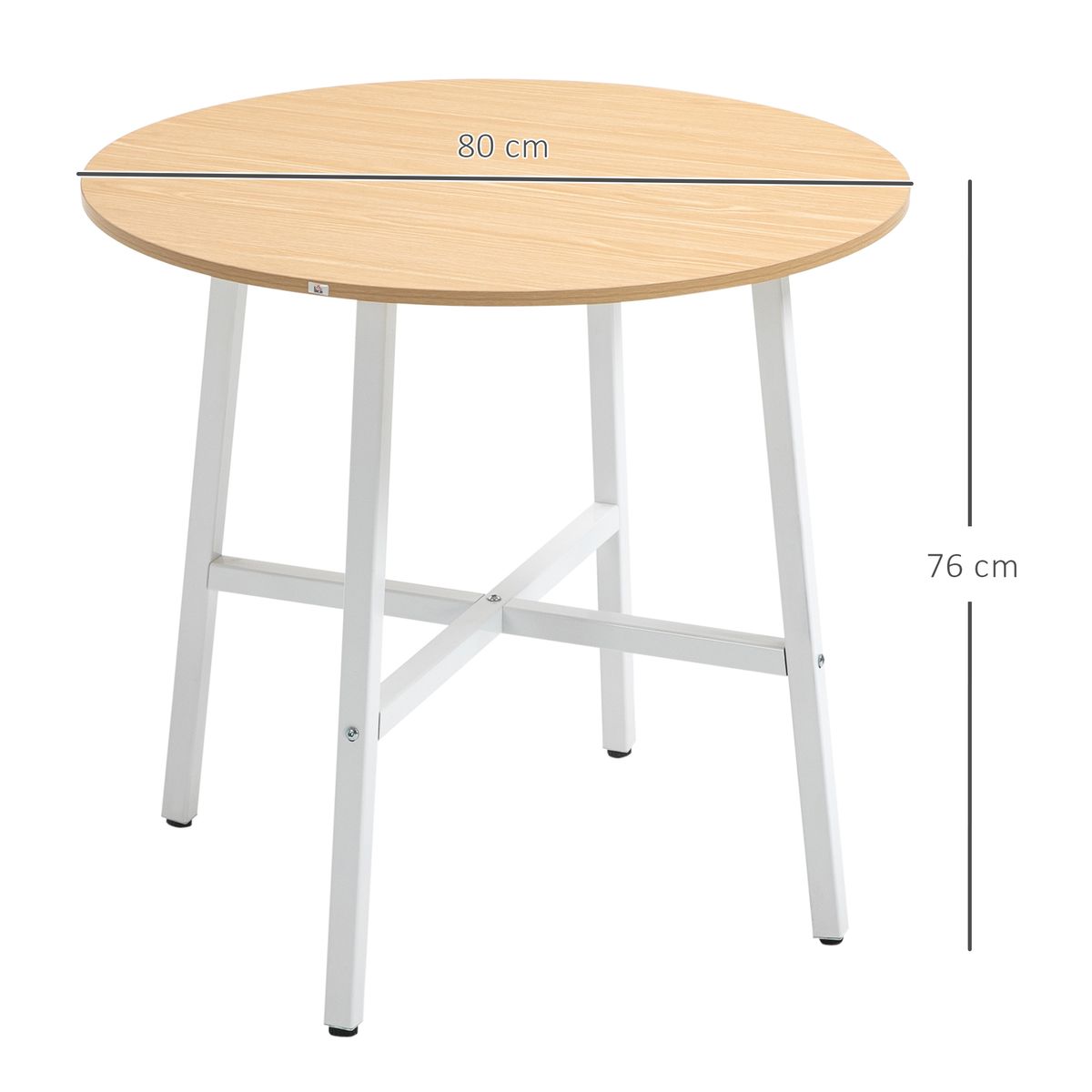 Mesa de comedor Galway Homcom 4 personas natural/blanco Ø80x76 cm medidas