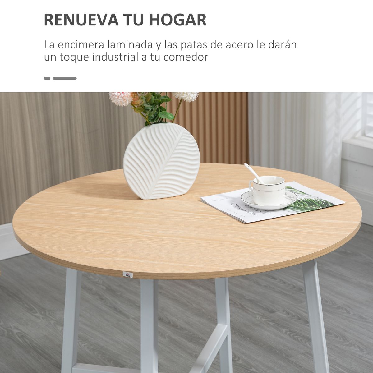 Mesa de comedor Galway Homcom 4 personas natural/blanco Ø80x76 cm web