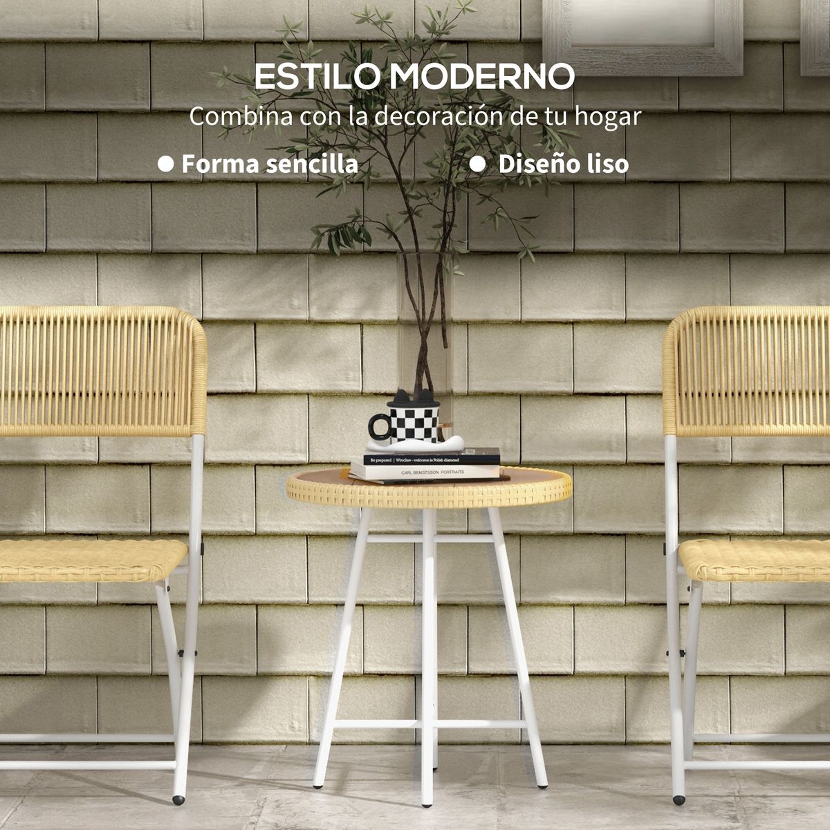 Mesa auxiliar Neri Outsunny para exterior natural 55x50x50 cm