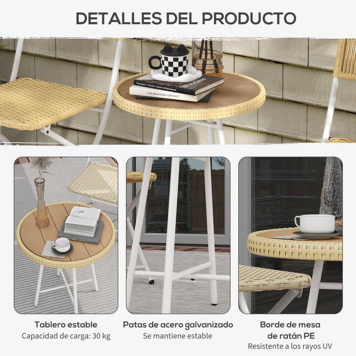 Mesa auxiliar Neri Outsunny para exterior natural 55x50x50 cm