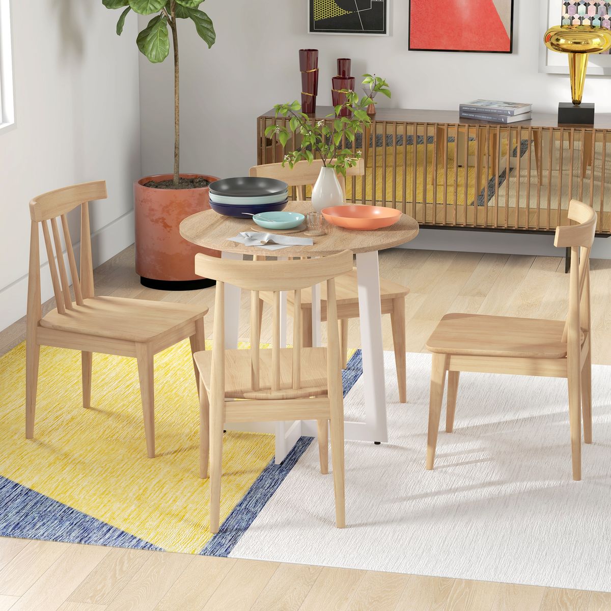 Mesa de comedor Vikk Homcom 4 personas roble/blanco Ø80x75 cm animada