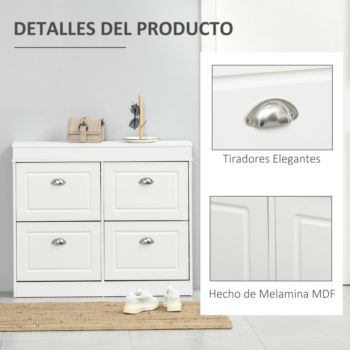 Mueble zapatero Tott Homcom 16 pares blanco 83x98x24 cm