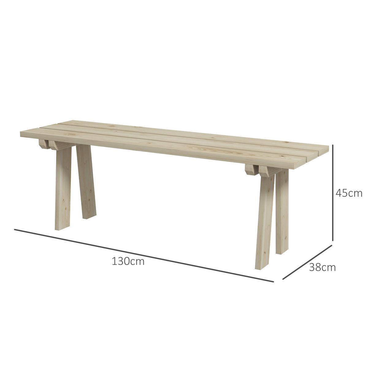 Banco de jardín Matine Outsunny 2 plazas 220kg natural 45x130x38 cm medidas