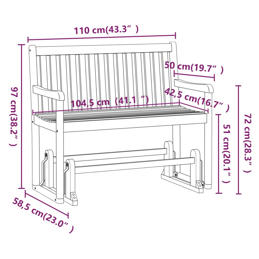 Banco balancín Tórtola madera maciza de acacia 97x110x58,5 cm medidas