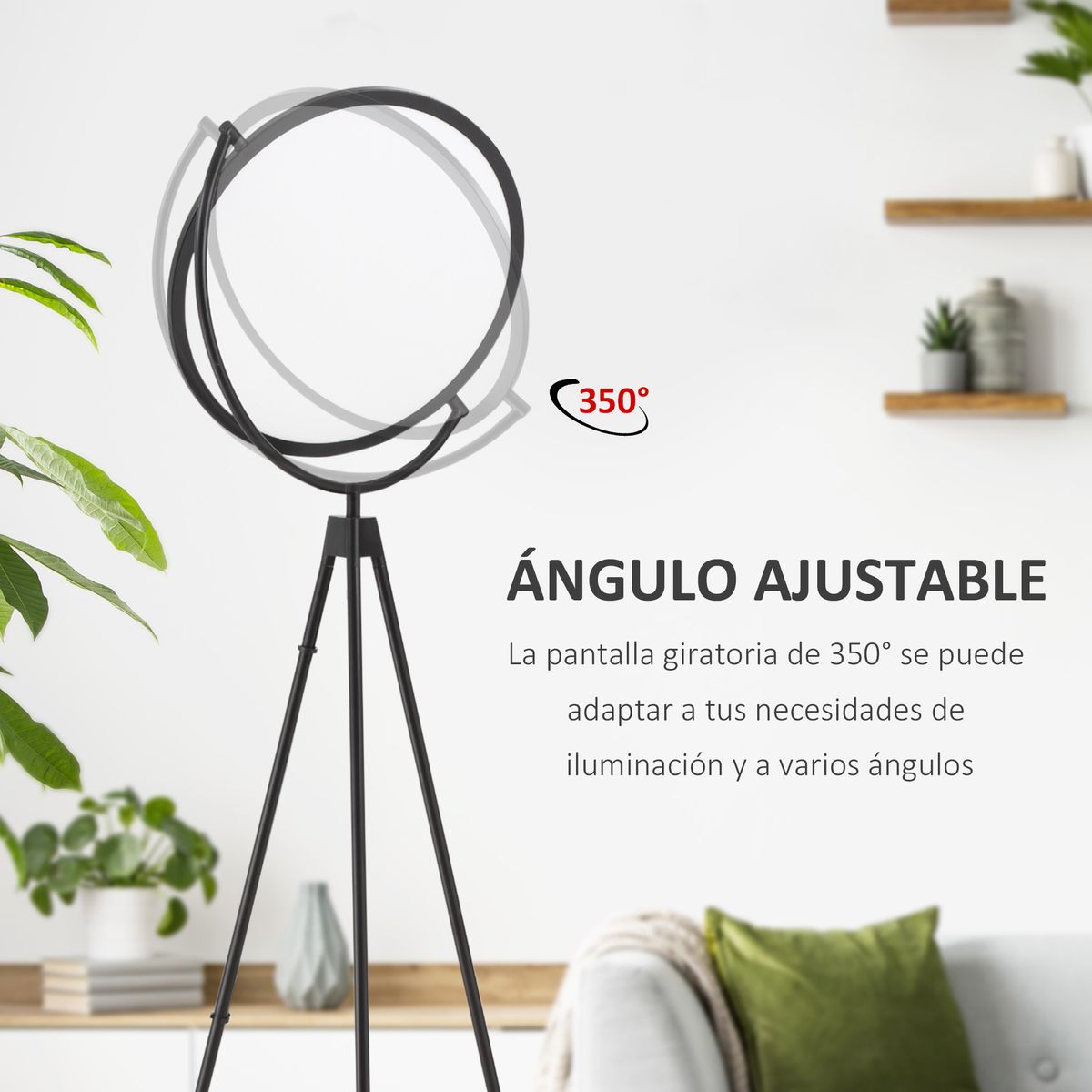 Lámpara de pie Blues Homcom 20W pantalla giratoria negro 163x60x60 cm