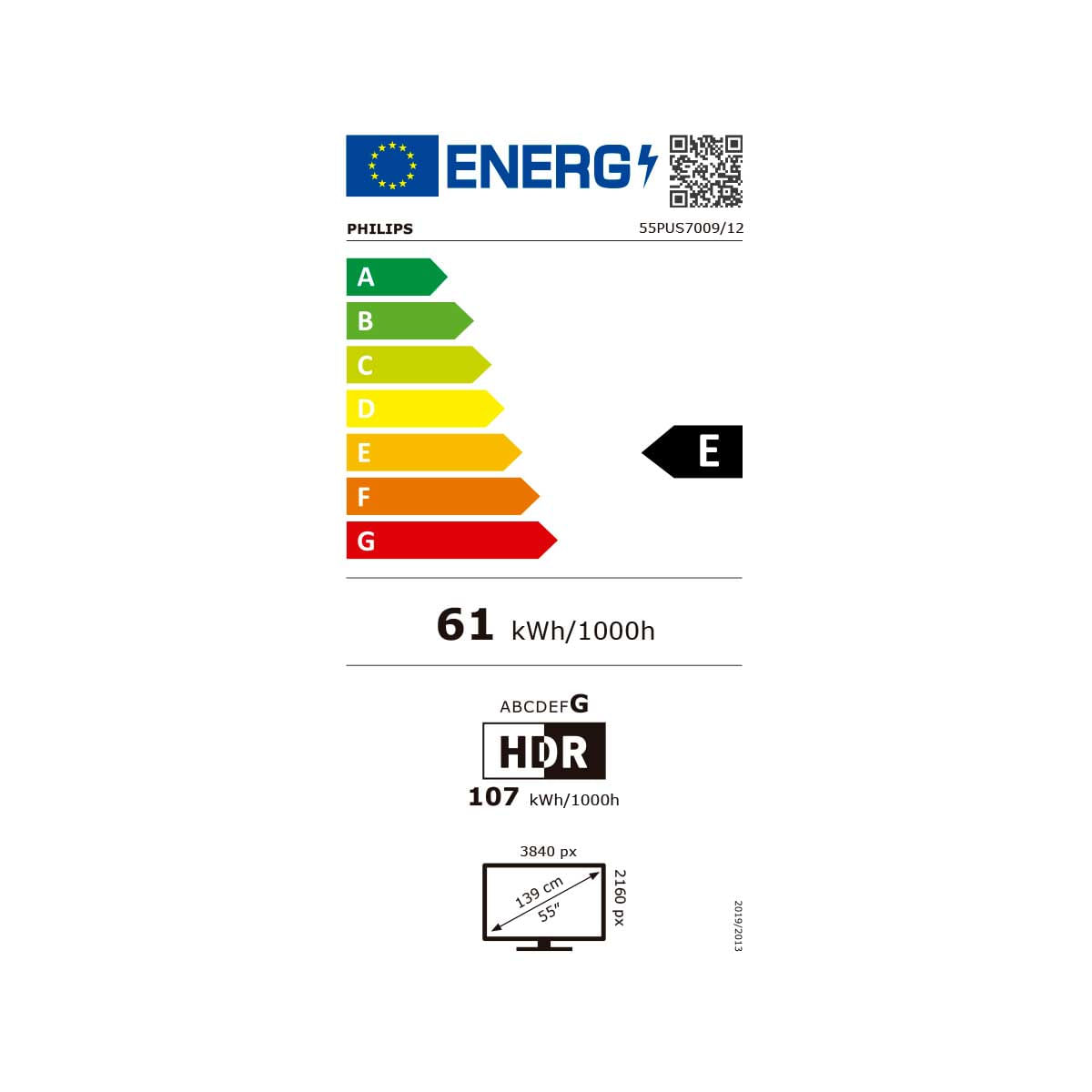 Televisor Smart TV Philips 55PUS7009 4K UHD LED 55’’ Titan OS E negro eficiencia energética