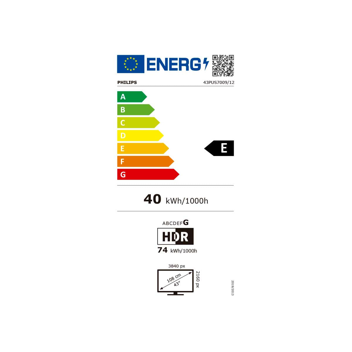 Televisor Smart TV Philips 43PUS7009 4K UHD LED 43’’ Titan OS E negro eficiencia energética