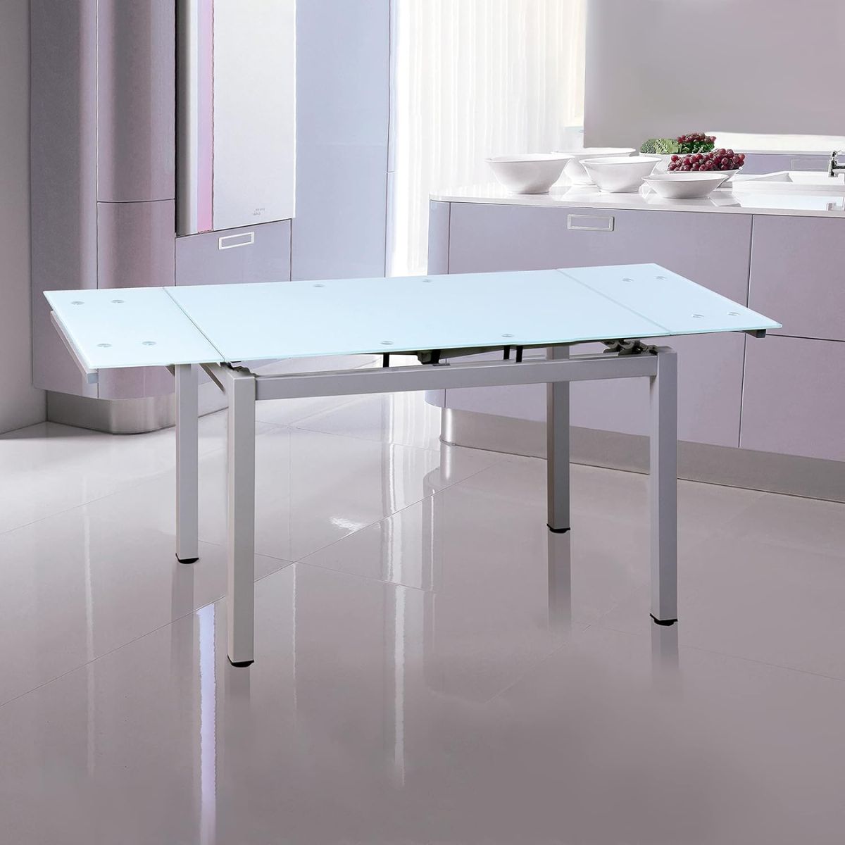 Mesa-de-cocina-extensible-Modelo-70-acero-cristal-blanco-100-170cm-extensible