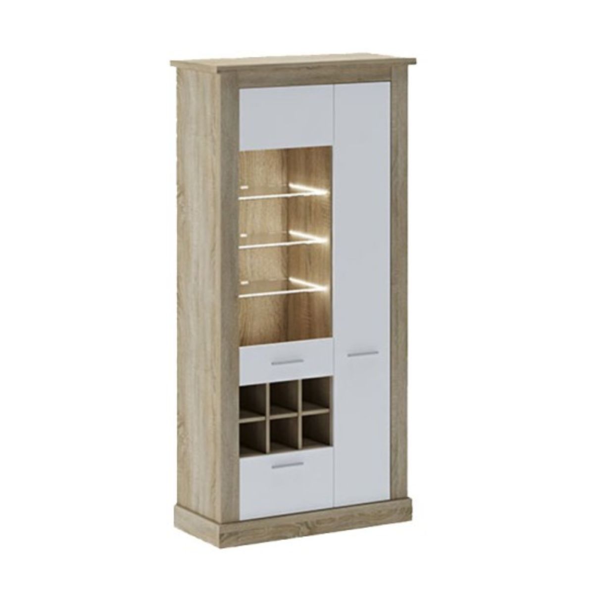Vitrina-alta-Chellen-luz-LED-botellero-cambria-blanco-2016x96x418-cm-fo-ndo-blanco