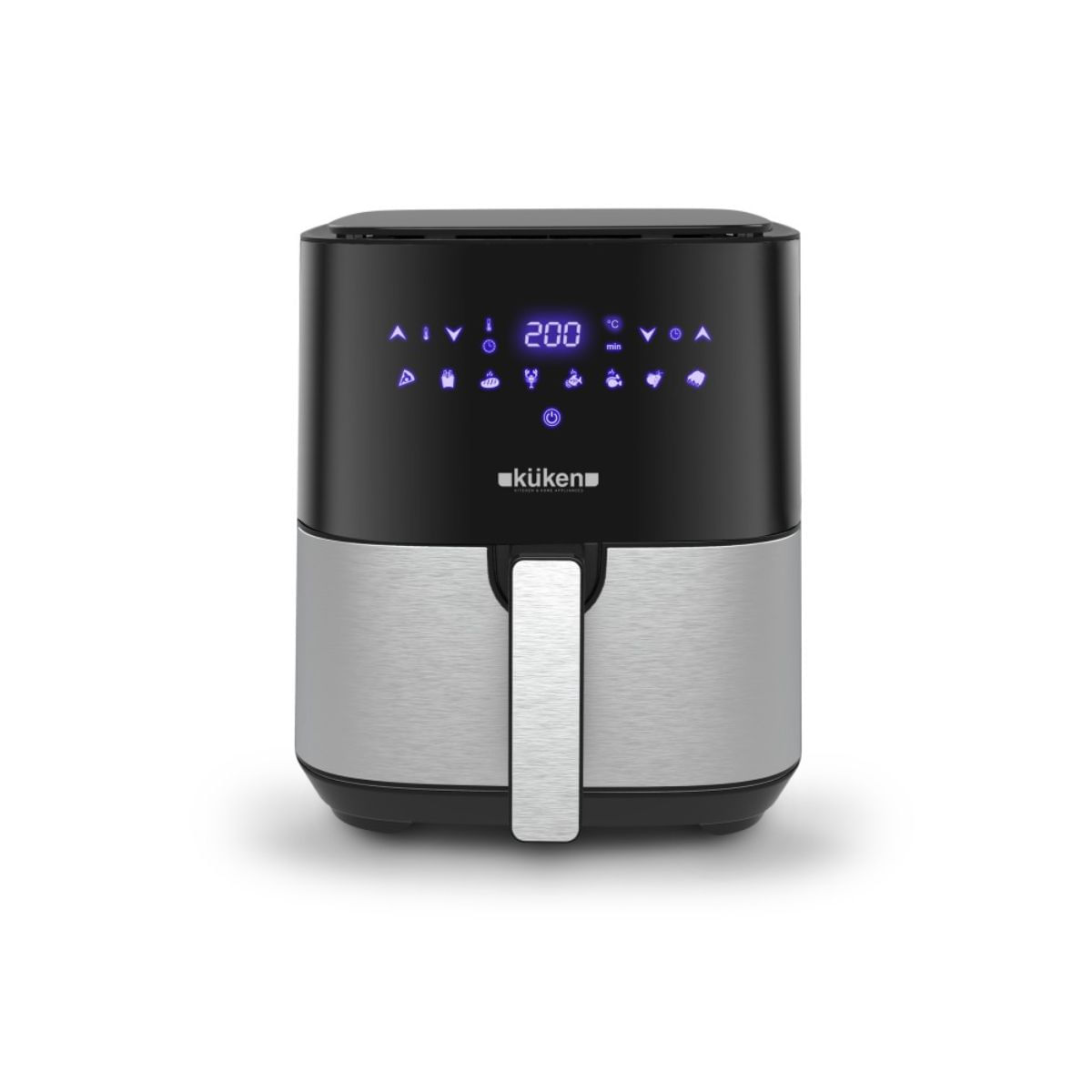 Freidora-de-aire-Kuken-39957-1500W-5L-negro-Ø21x27-cm-fondo-blanco