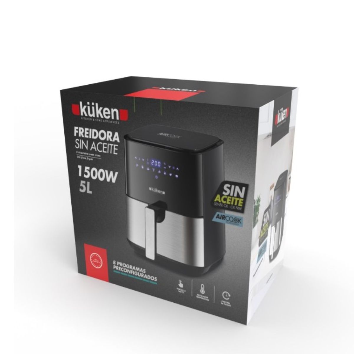 Freidora-de-aire-Kuken-39957-1500W-5L-negro-Ø21x27-cm-caja