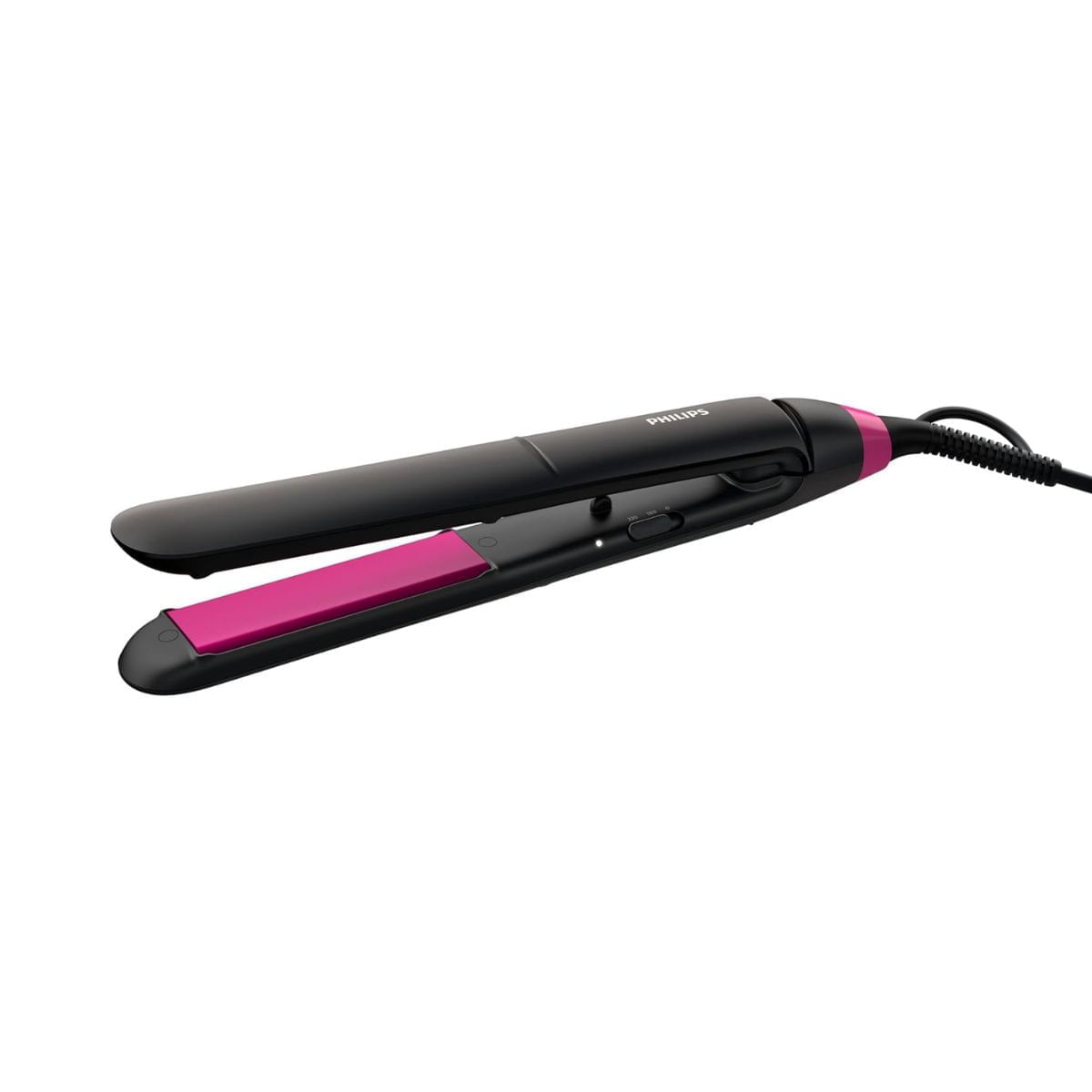 Plancha-de-pelo-Philips-BHS375-00-placas-queratina-y-ceramica-negro-rosa-fondo-blanco