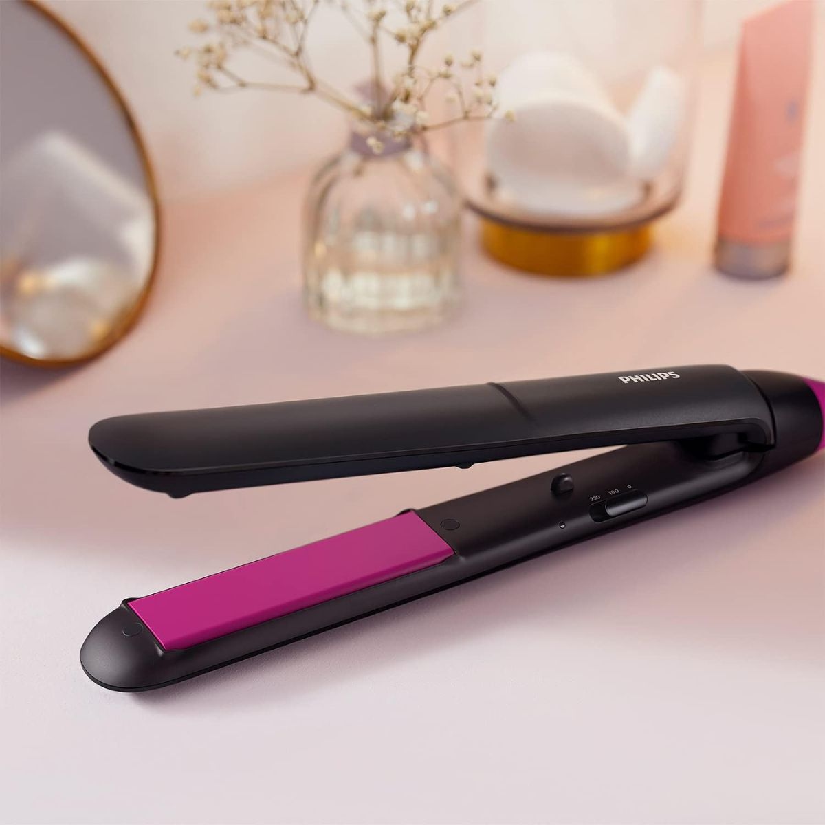Plancha-de-pelo-Philips-BHS375-00-placas-queratina-y-ceramica-negro-rosa-animada