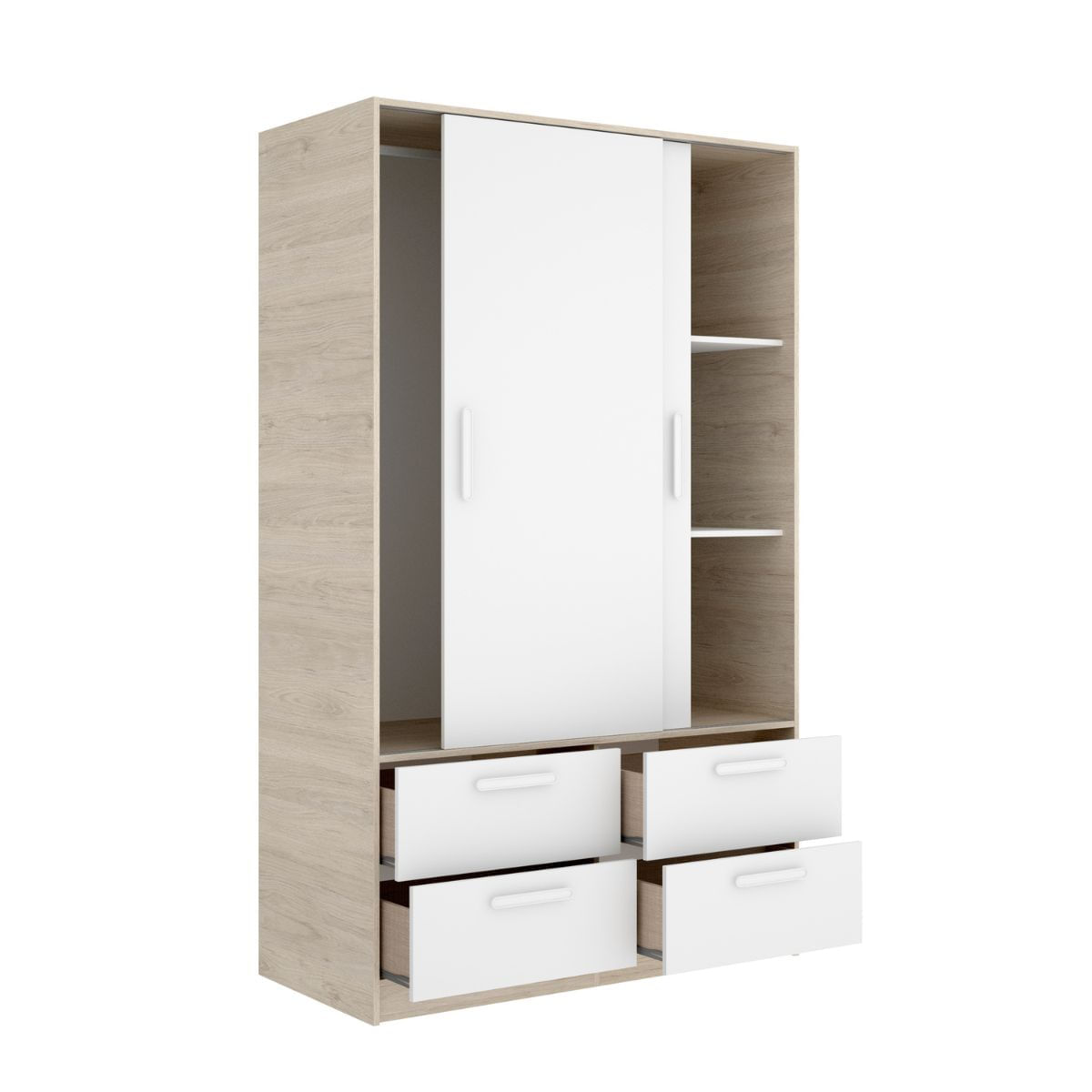 Armario-Slide-2-puertas-correderas---4-cajones-natural-blanco-204x120x60-cm--interior