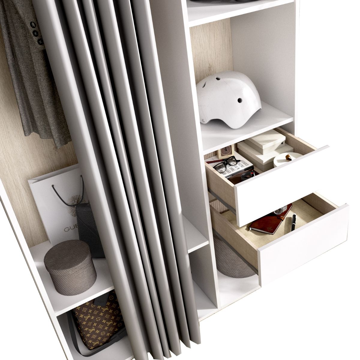 Armario-vestidor-Suit-reversible-2-cajones---cortina-blanco-natural-205x98x45-cm-detalle