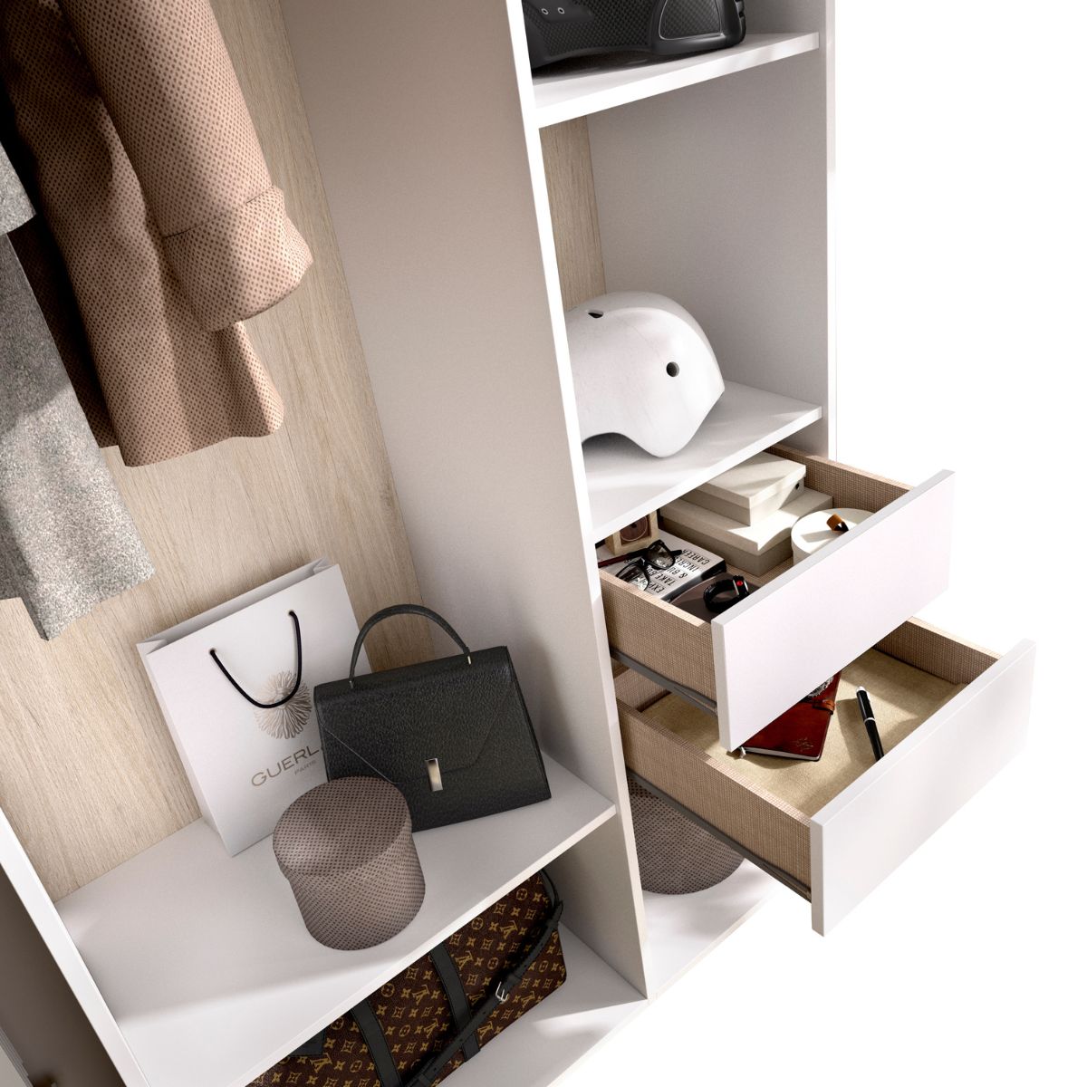 Armario-vestidor-Suit-reversible-2-cajones-blanco-natural-205x98x45-cm-animada