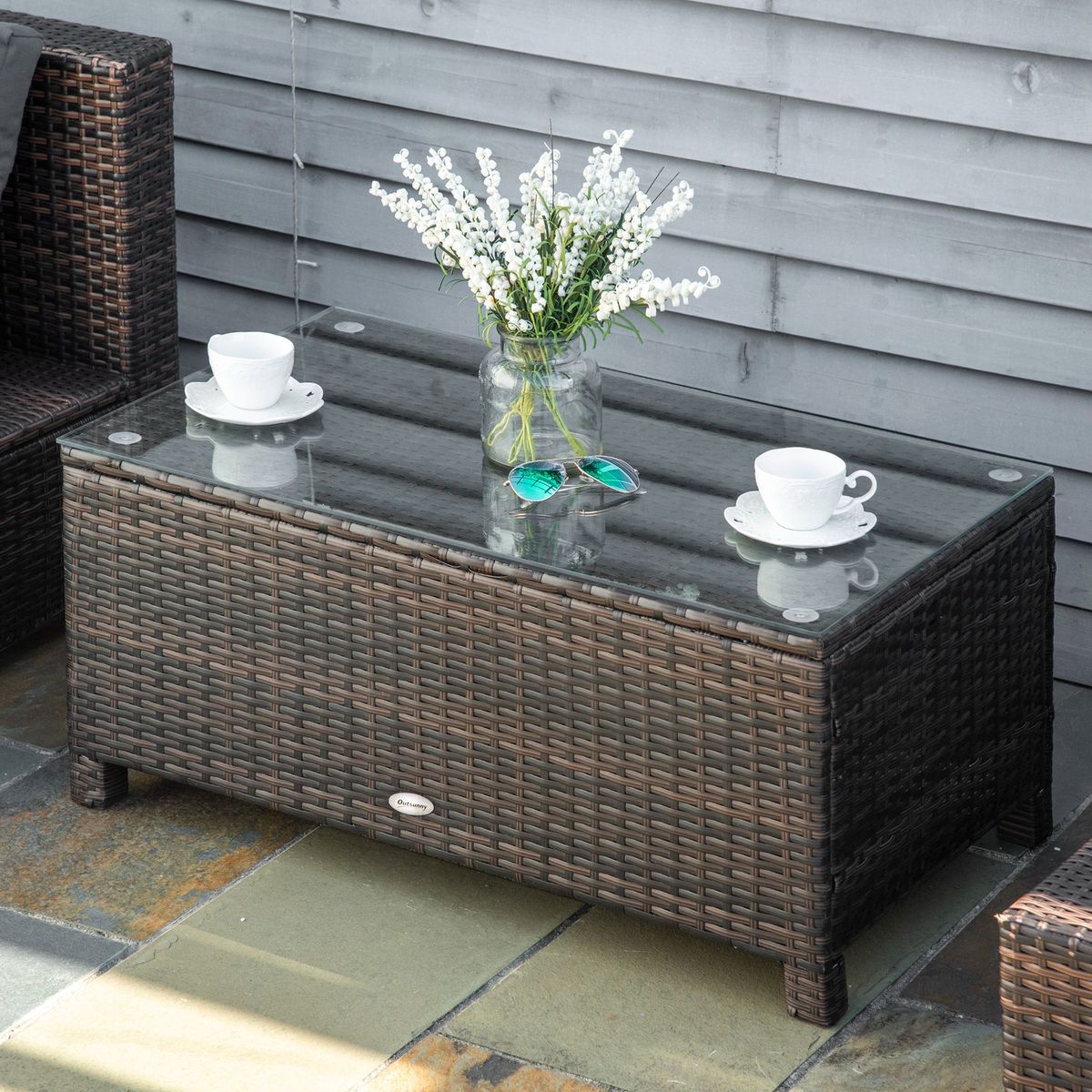 Mesa auxiliar Lotak Outsunny para exterior marrón 39x85x50 cm