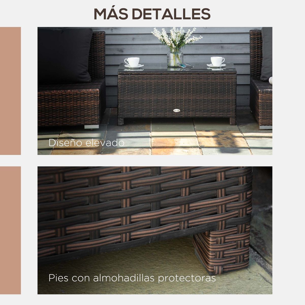 Mesa auxiliar Lotak Outsunny para exterior marrón 39x85x50 cm