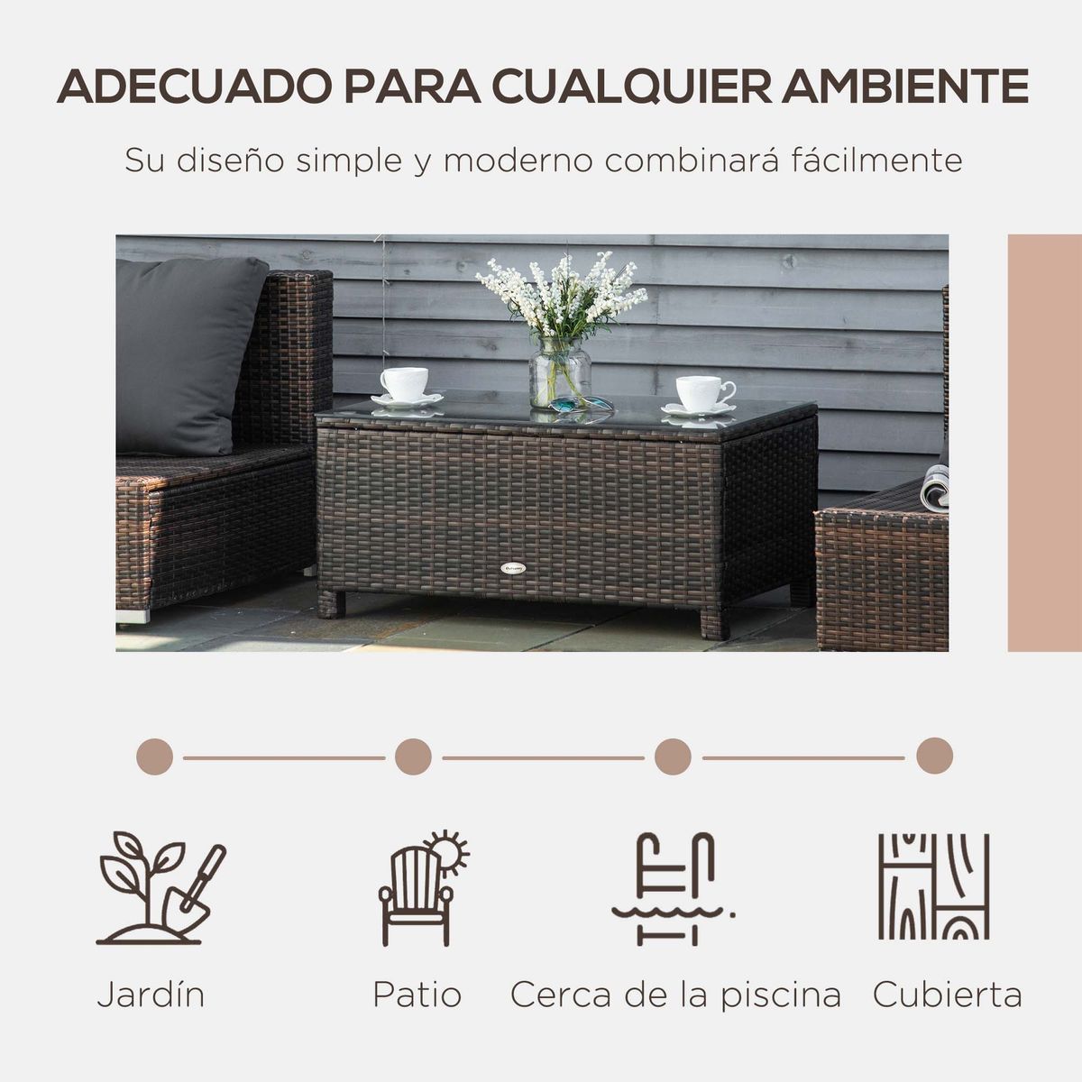 Mesa auxiliar Lotak Outsunny para exterior marrón 39x85x50 cm
