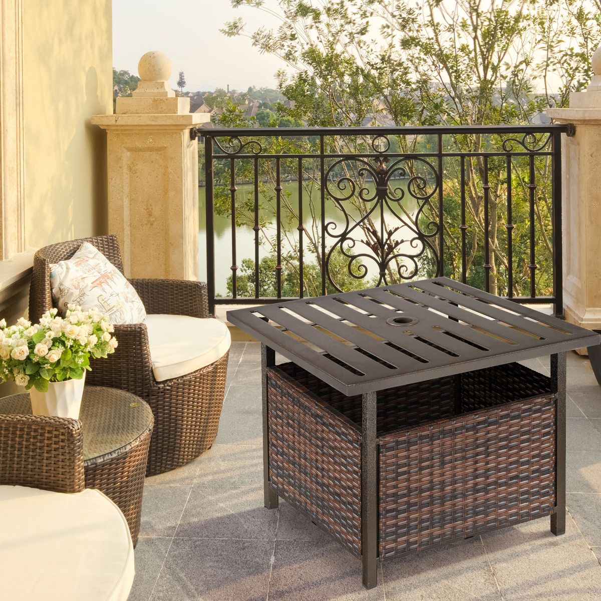 Mesa de centro Tahi Outsunny para exterior marrón 46x55,5x55,5 cm