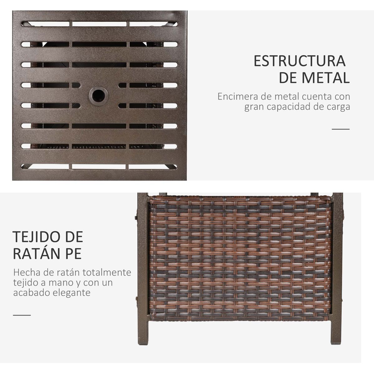 Mesa de centro Tahi Outsunny para exterior marrón 46x55,5x55,5 cm