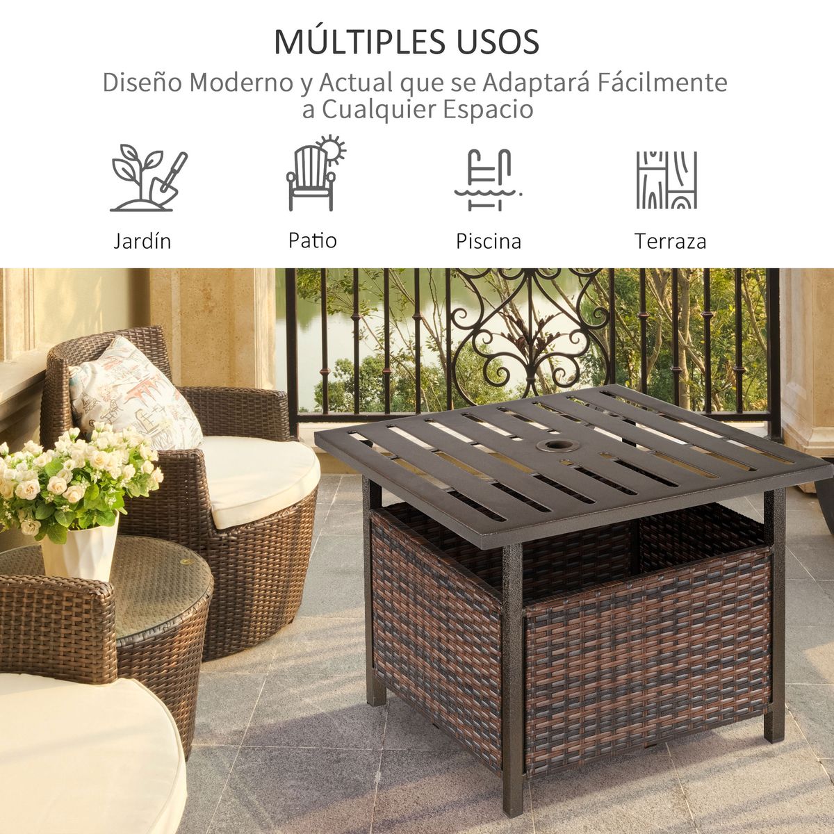 Mesa de centro Tahi Outsunny para exterior marrón 46x55,5x55,5 cm