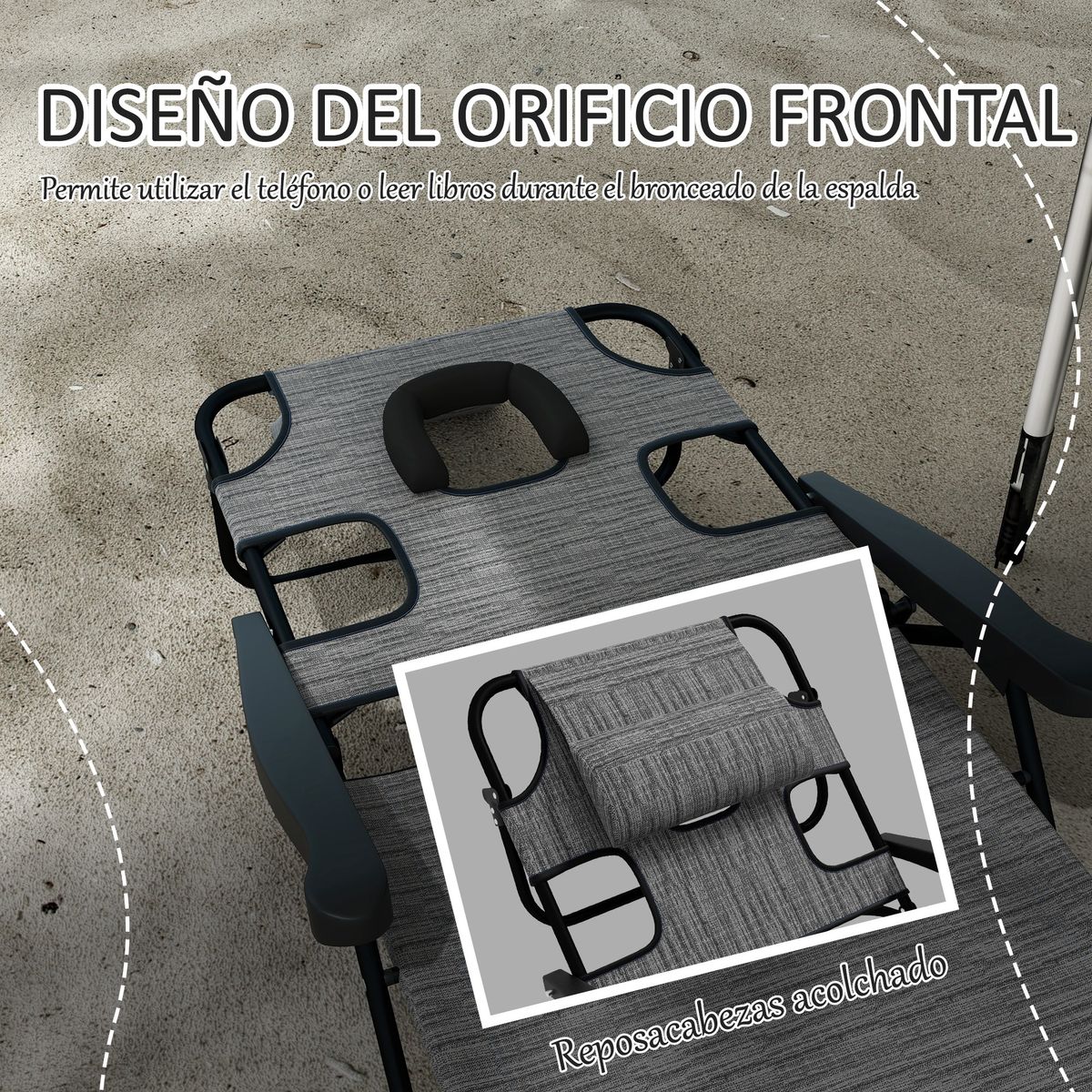 Tumbona Flexx Outsunny plegable con respaldo ajustable gris 31x194x72 cm