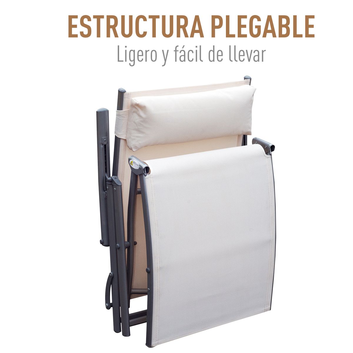 Tumbona Taití Outsunny repaldo ajustable 7 niveles beige 100,5x137x63,5 cm plegable