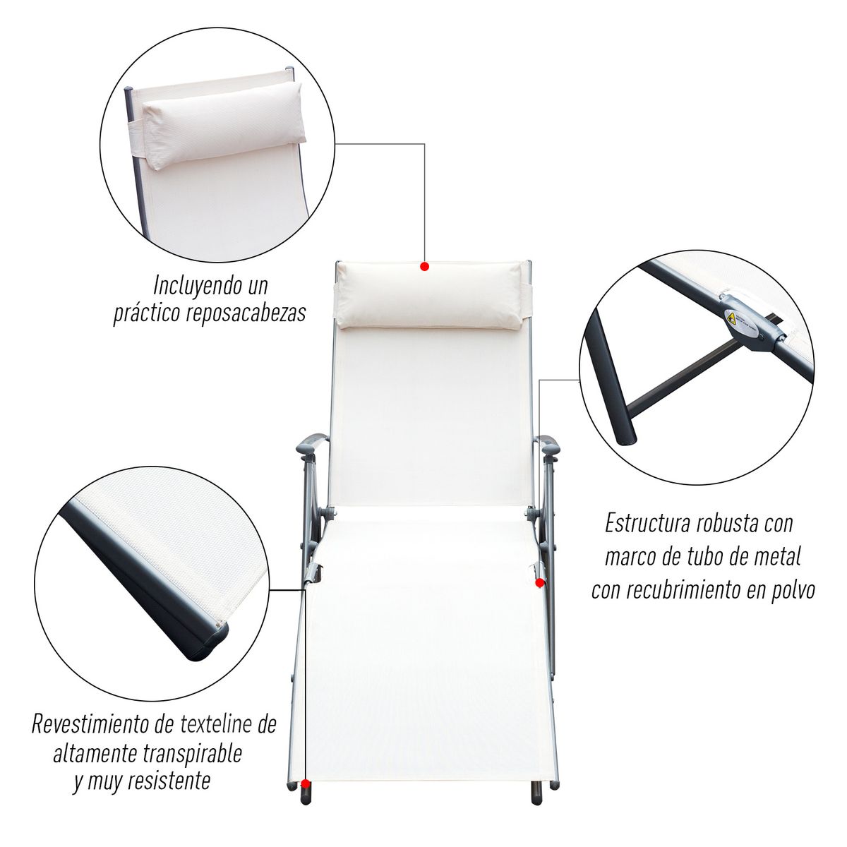 Tumbona Taití Outsunny repaldo ajustable 7 niveles beige 100,5x137x63,5 cm