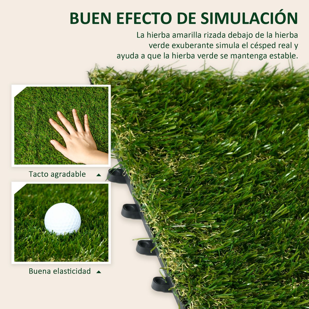 Pack de 10 piezas de césped artificial Outsunny 25 mm verde 30x30 cm