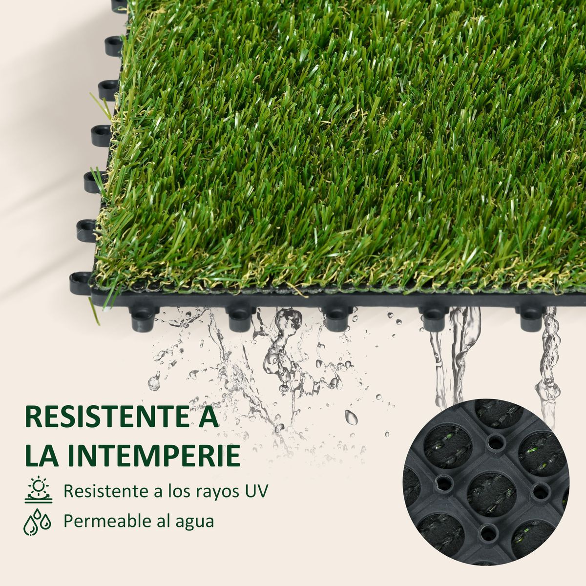 Pack de 10 piezas de césped artificial Outsunny 25 mm verde 30x30 cm