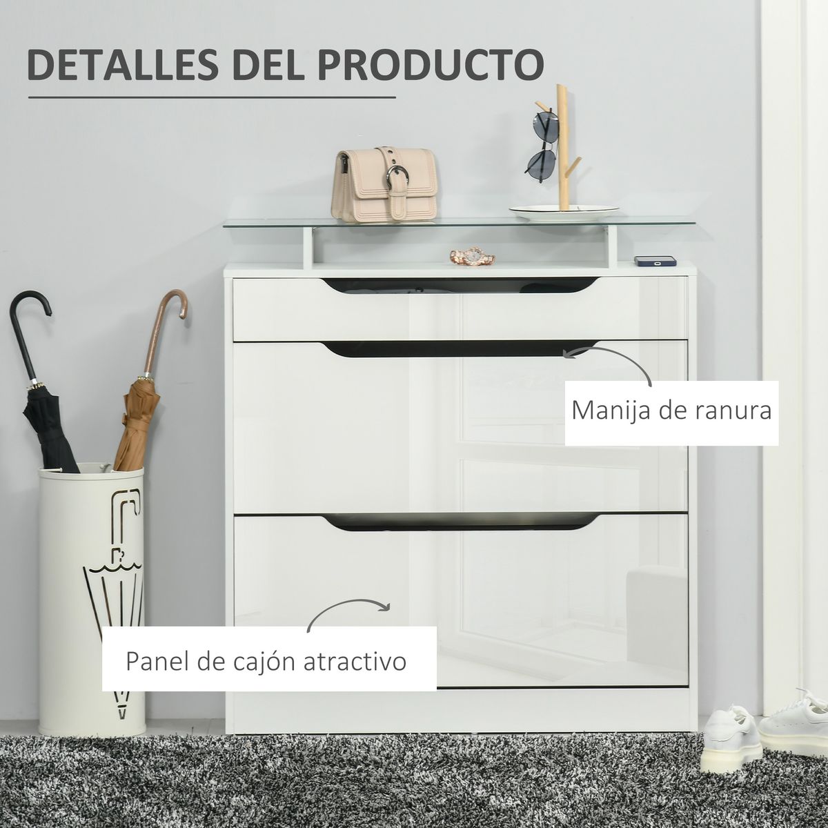 Zapatero Nordic Homcom 2 puertas con cajón blanco 96x89x23 cm