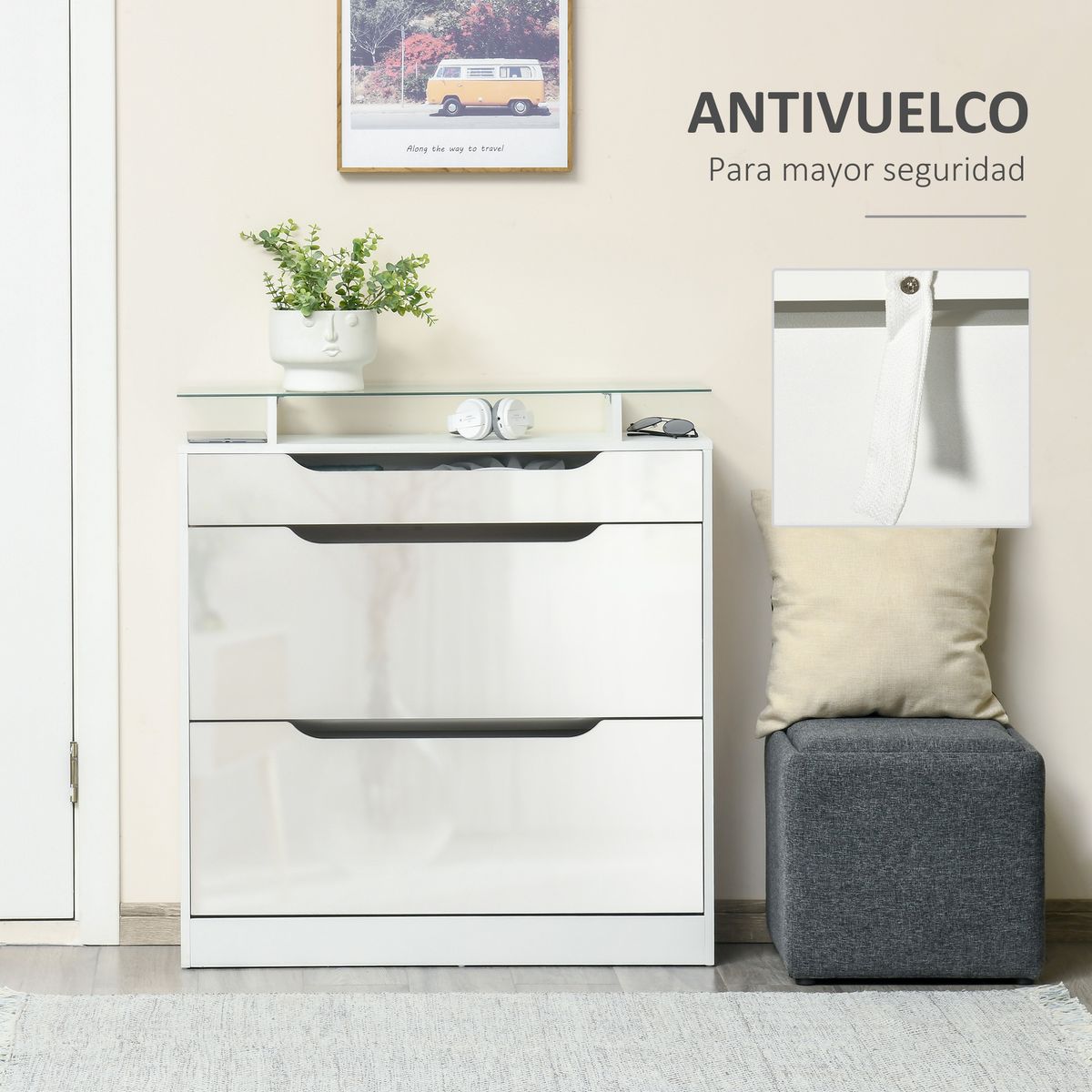 Zapatero Nordic Homcom 2 puertas con cajón blanco 96x89x23 cm