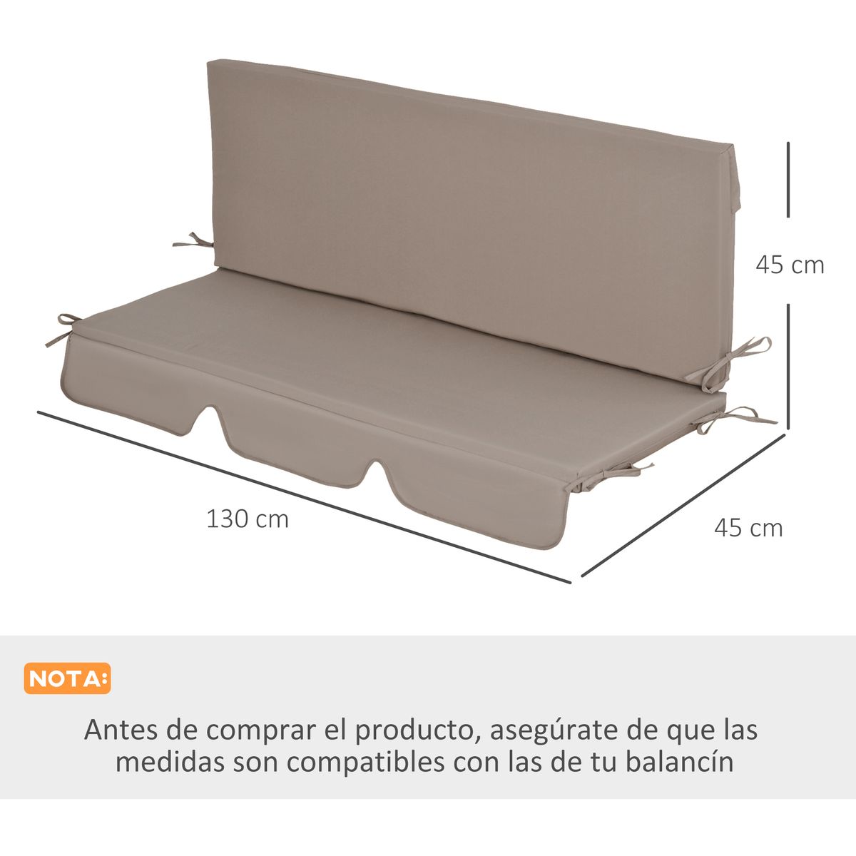 Cojín para asiento Outsunny 2 piezas marrón 5x130x45 cm