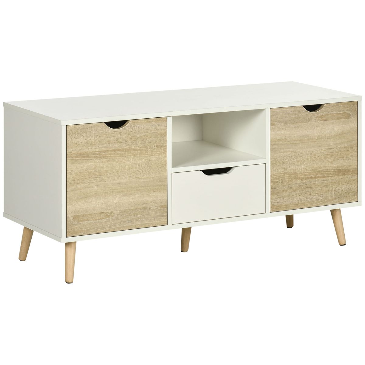 Mueble de TV Baleno cajón + 2 puertas + estante blanco/natural 50x110x40 cm fondo blanco
