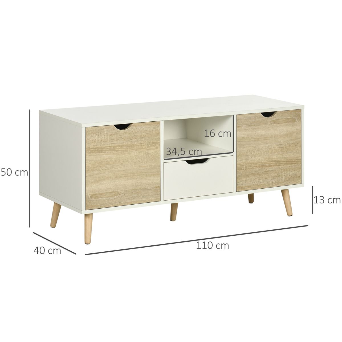 Mueble de TV Baleno cajón + 2 puertas + estante blanco/natural 50x110x40 cm medidas