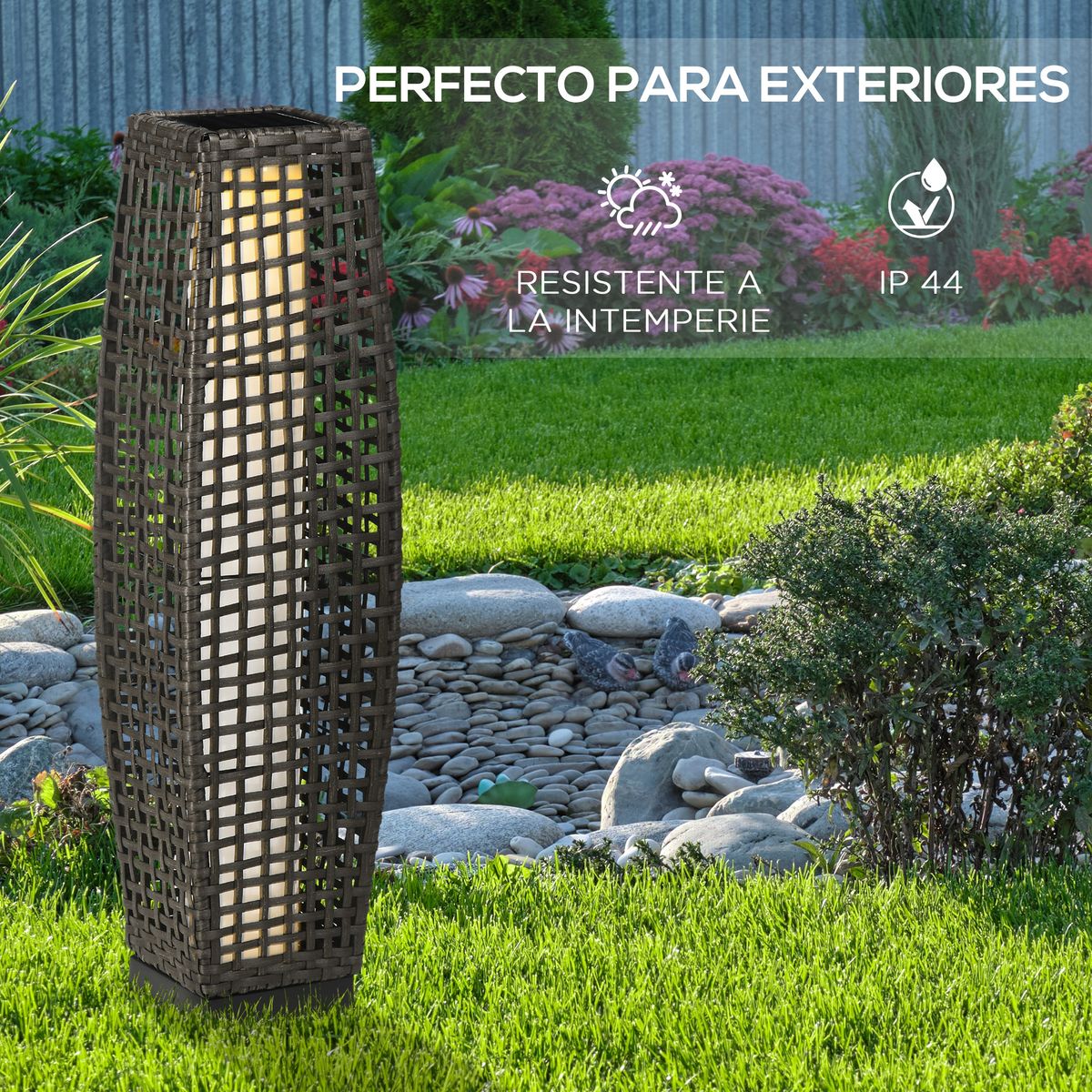 Lámpara solar Isla Outsunny luces LED gris 78x21x21 cm