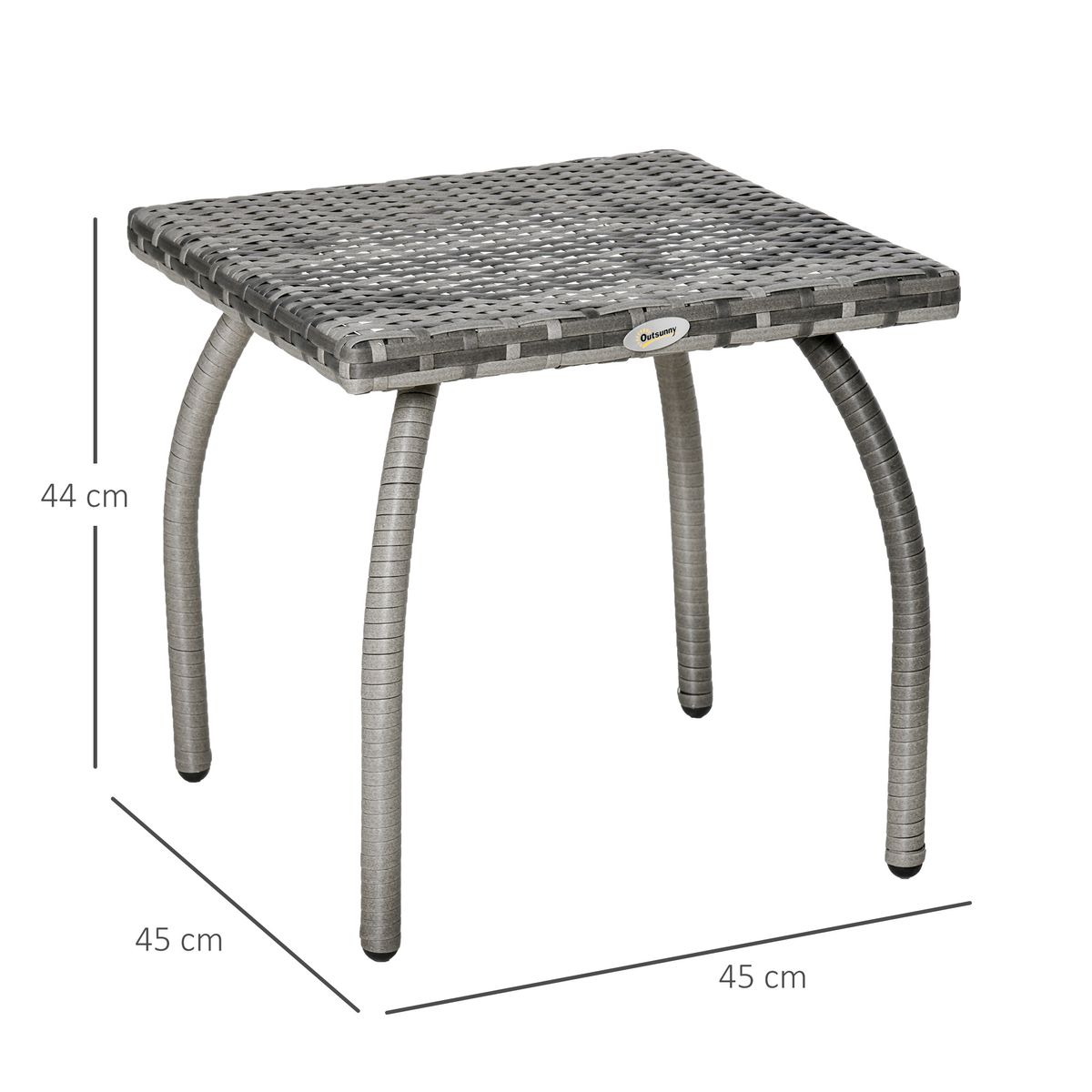 Mesa auxiliar de exterior Puma Outsunny gris 44x45x45 cm medidas